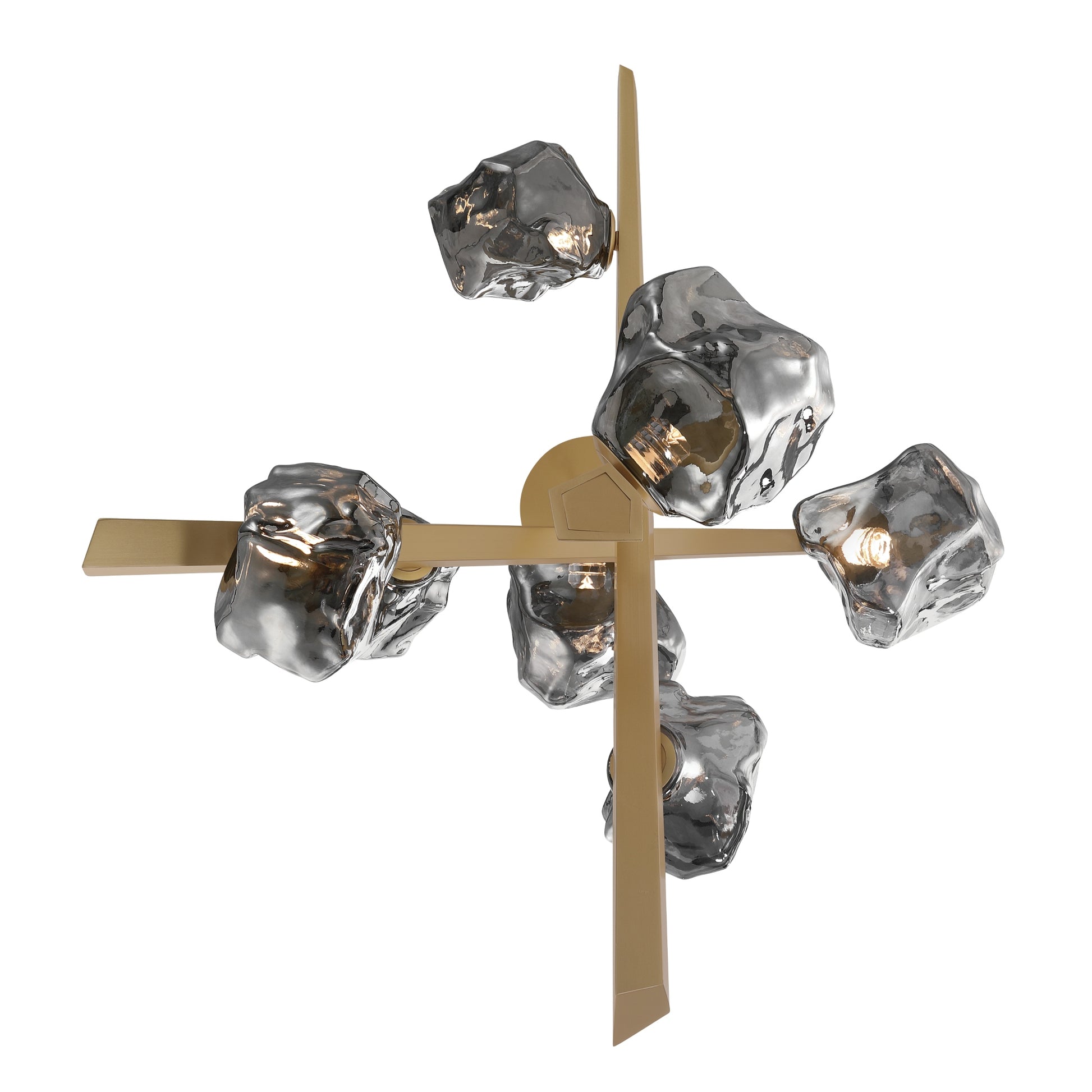 Eurofase Lighting Thorah 27" 7-Light Integrated LED Smoke Glass Shade Matte Gold Chandelier