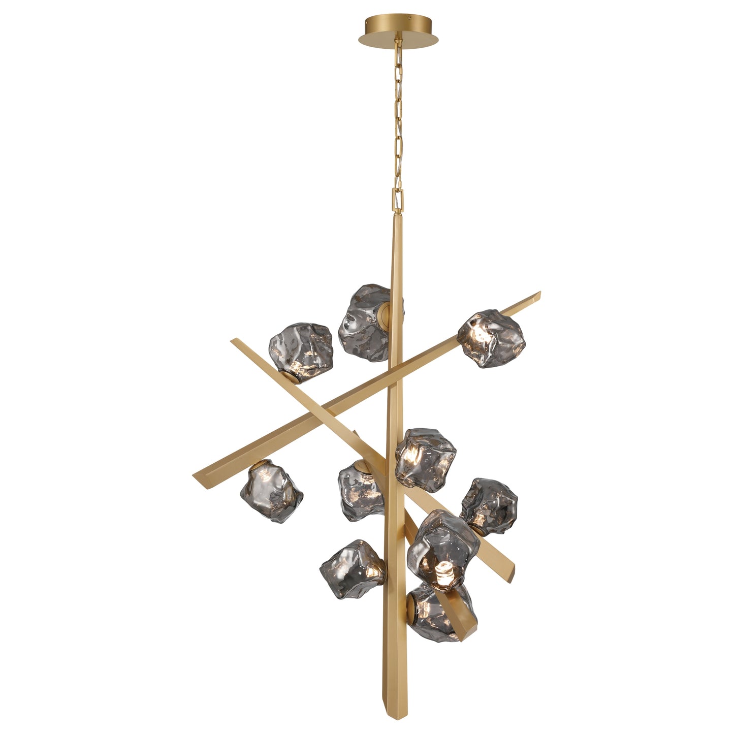 Eurofase Lighting Thorah 36" 10-Light Integrated LED Smoke Glass Shade Matte Gold Chandelier