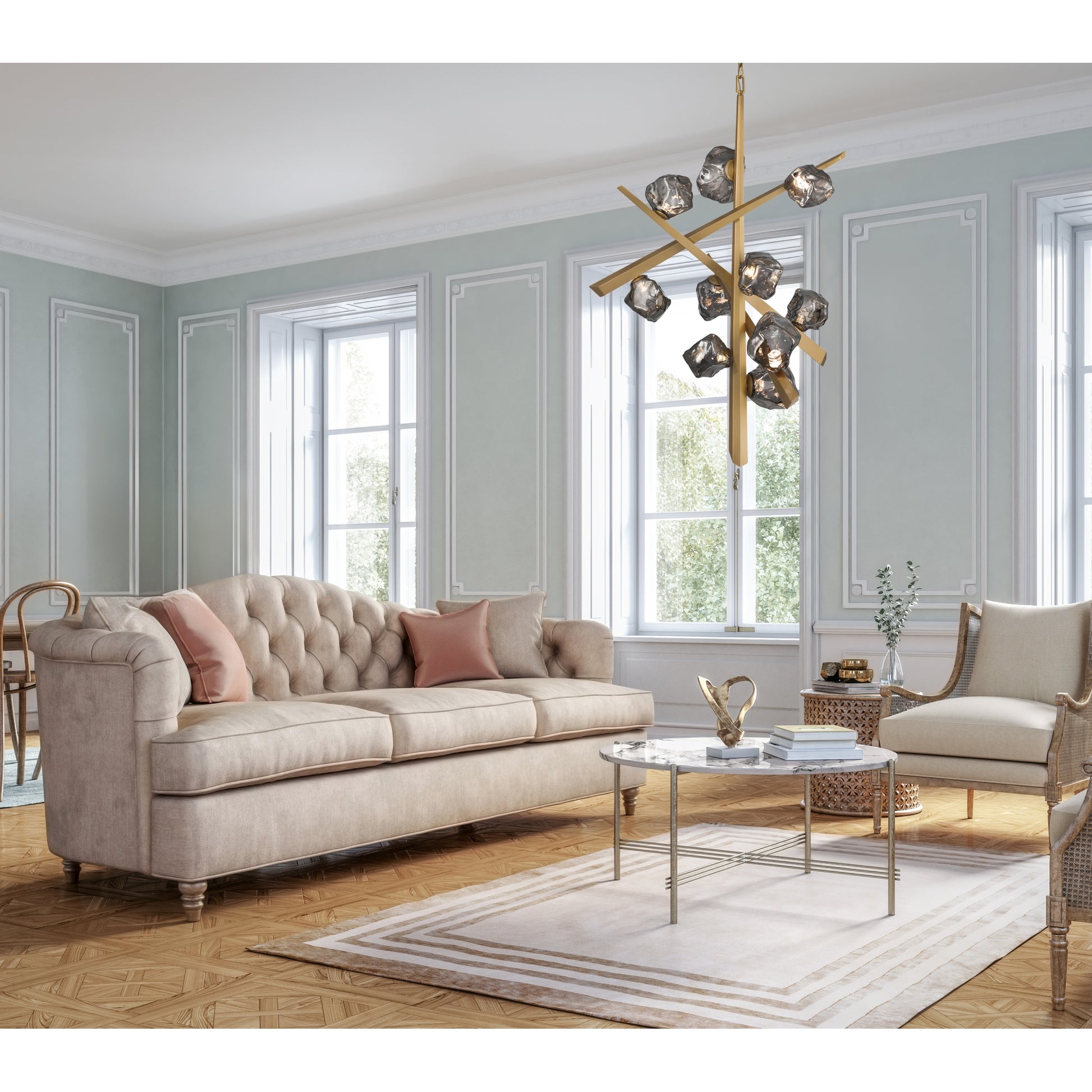 Eurofase Lighting Thorah 36" 10-Light Integrated LED Smoke Glass Shade Matte Gold Chandelier