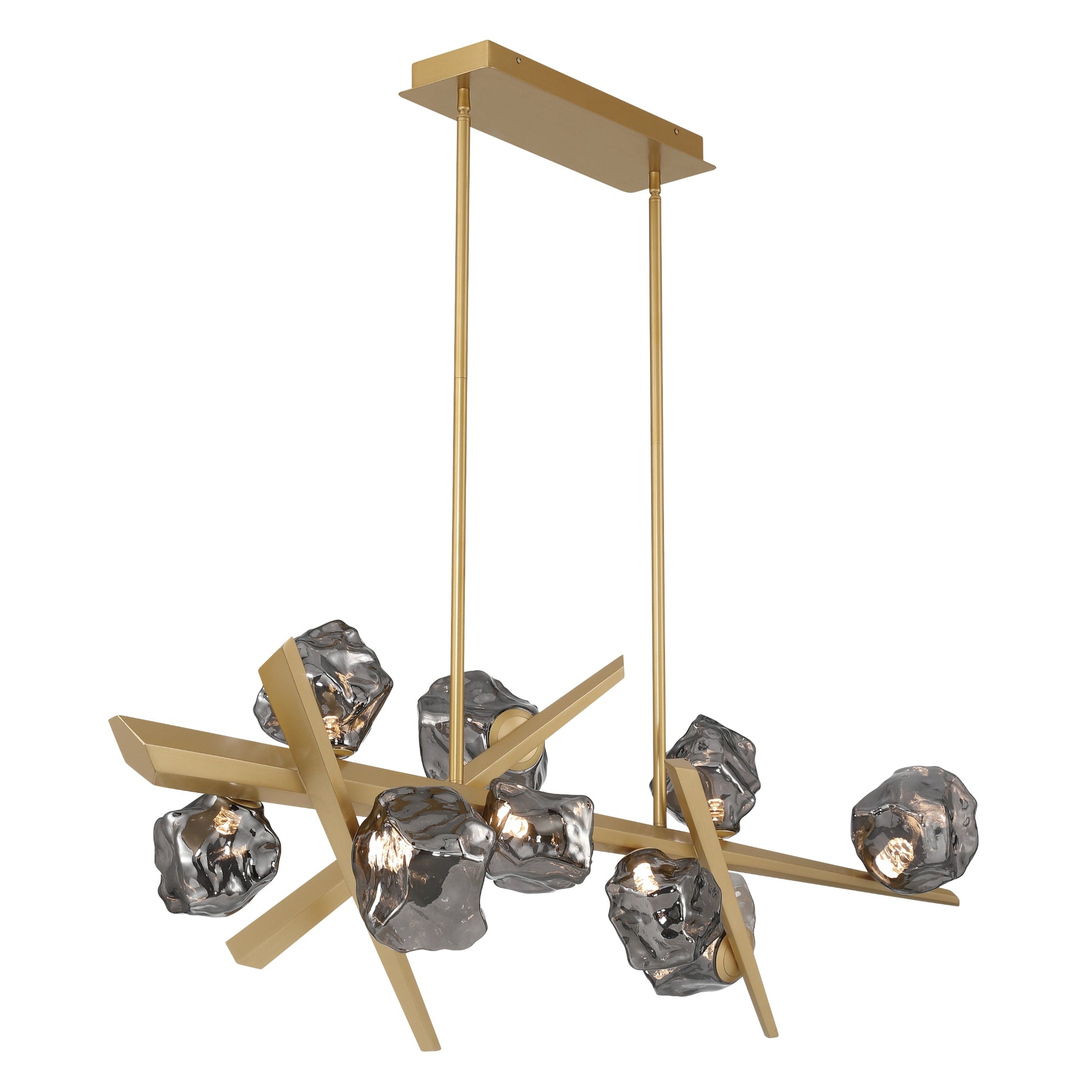 Eurofase Lighting Thorah 59" 9-Light Integrated LED Smoke Glass Shade Matte Gold Linear Chandelier