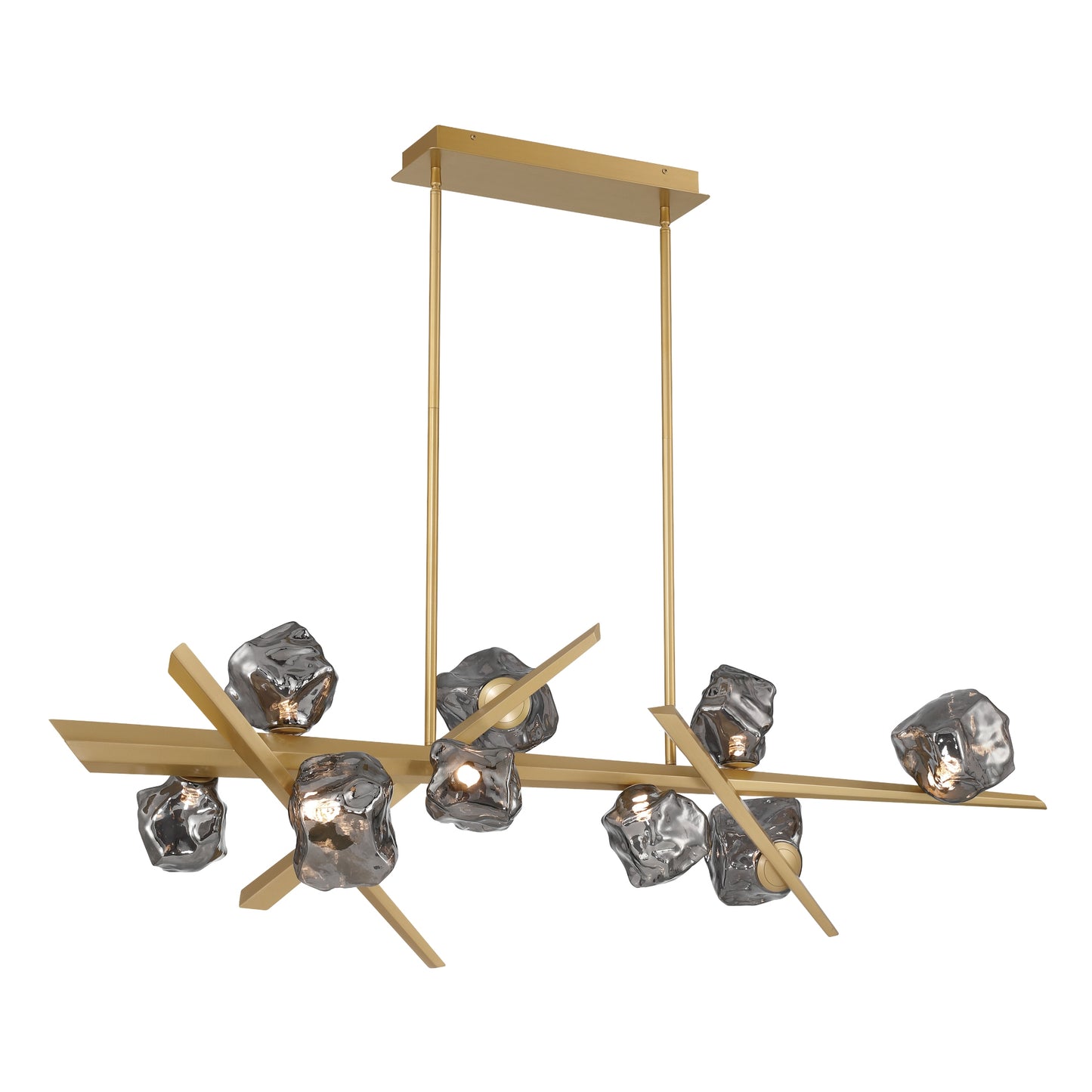 Eurofase Lighting Thorah 59" 9-Light Integrated LED Smoke Glass Shade Matte Gold Linear Chandelier
