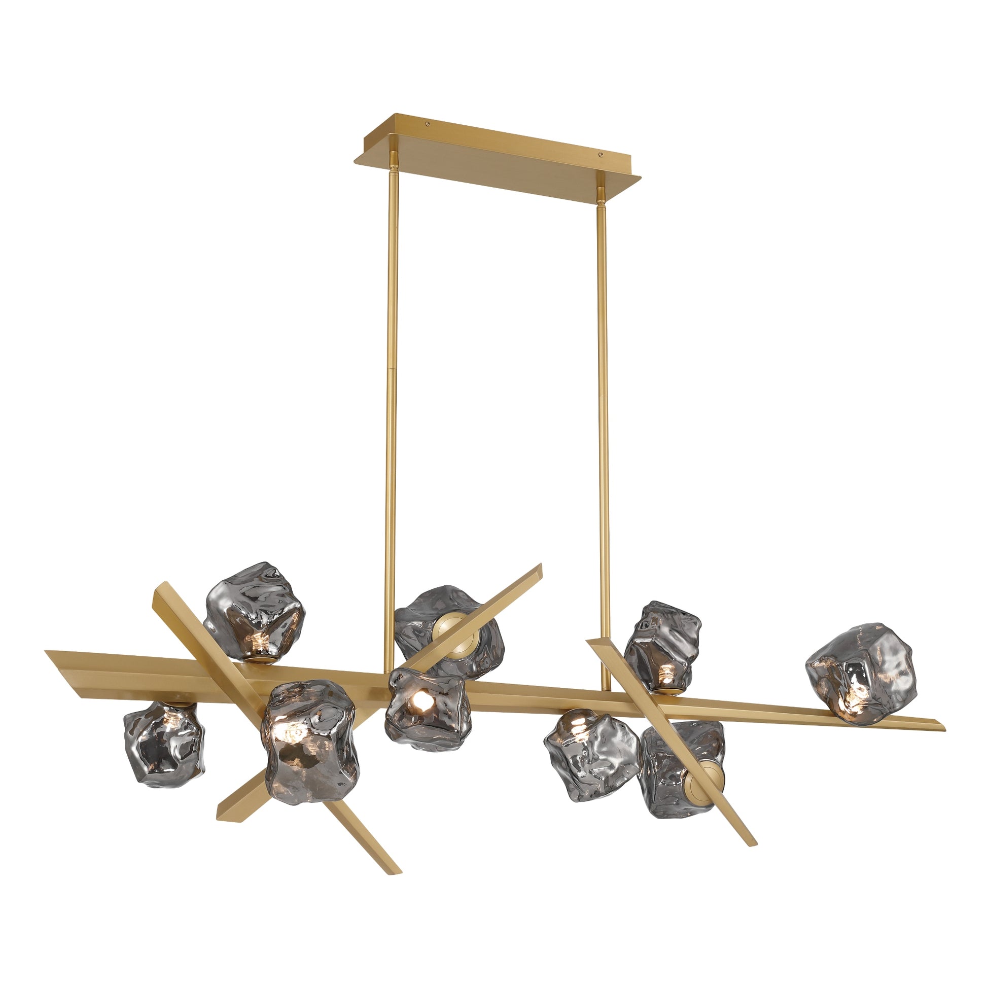 Eurofase Lighting Thorah 59" 9-Light Integrated LED Smoke Glass Shade Matte Gold Linear Chandelier
