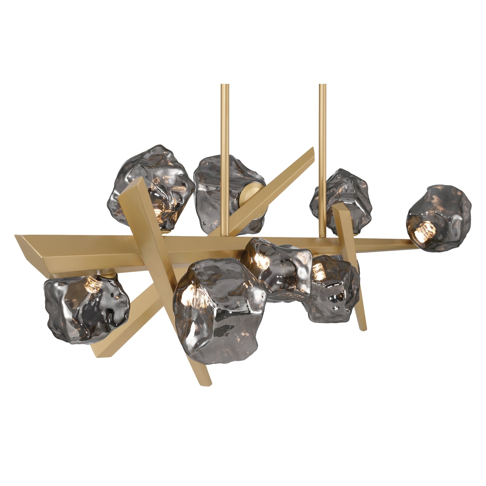 Eurofase Lighting Thorah 59" 9-Light Integrated LED Smoke Glass Shade Matte Gold Linear Chandelier