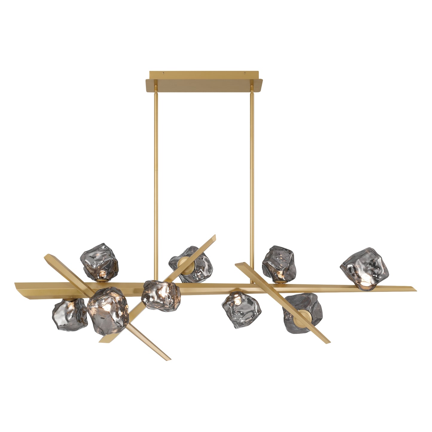 Eurofase Lighting Thorah 59" 9-Light Integrated LED Smoke Glass Shade Matte Gold Linear Chandelier