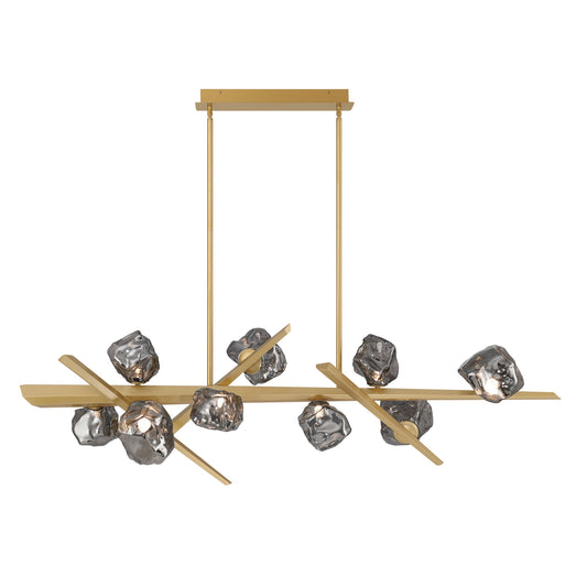 Eurofase Lighting Thorah 59" 9-Light Integrated LED Smoke Glass Shade Matte Gold Linear Chandelier