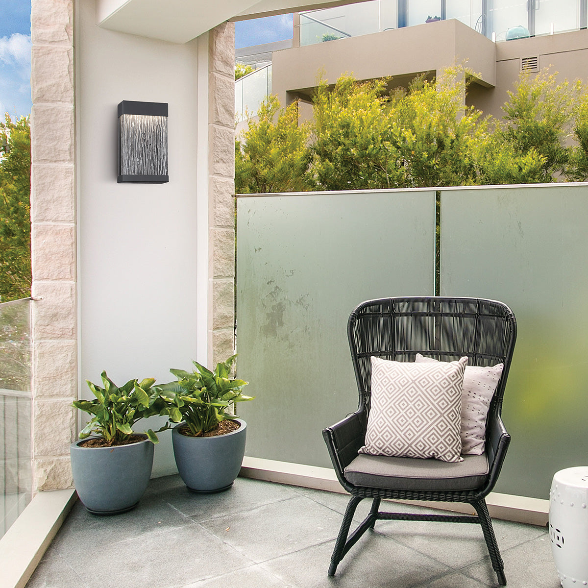 Eurofase Lighting Tiffany 11" 1-Light Integrated LED Clear Glass Shade Powder Coat Black Outdoor Wall Sconce