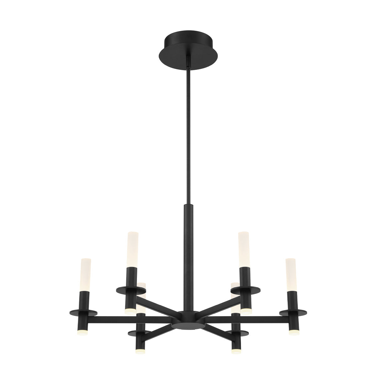 Eurofase Lighting Torna 28" 6-Light Round Dimmable LED Matte Black Metal Chandelier With Frosted Acrylic Shades