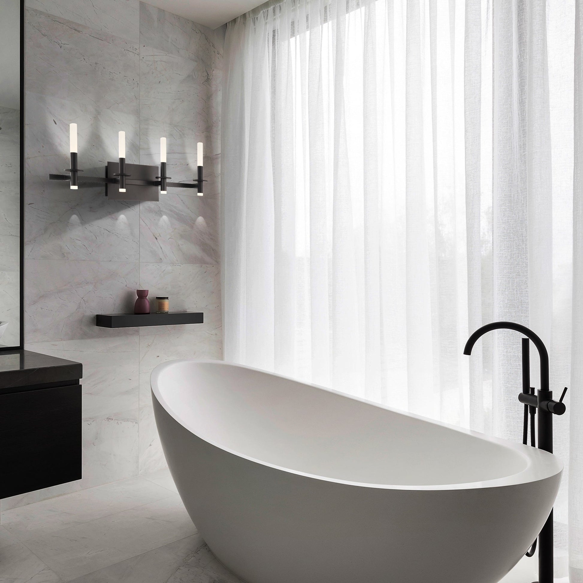 Eurofase Lighting Torna 36" 4-Light Dimmable LED Matte Black Metal Bath Bar With Frosted Acrylic Shades
