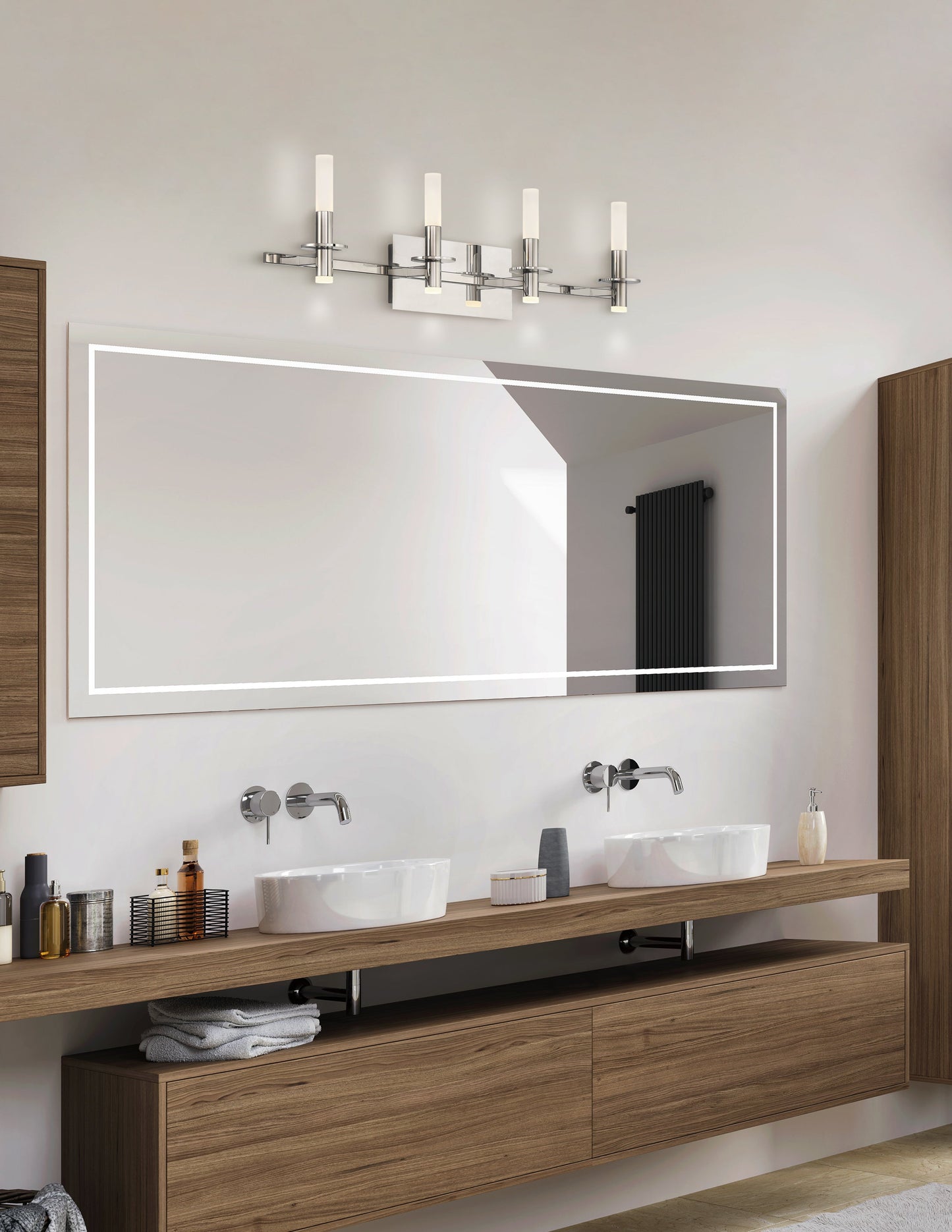 Eurofase Lighting Torna 36" 4-Light Dimmable LED Polished Nickel Metal Bath Bar With Frosted Acrylic Shades