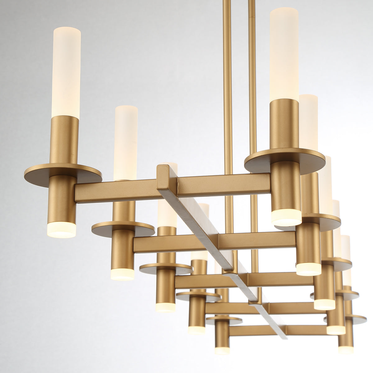 Eurofase Lighting Torna 43" 10-Light Linear Dimmable LED Gold Metal Chandelier With Frosted Acrylic Shades
