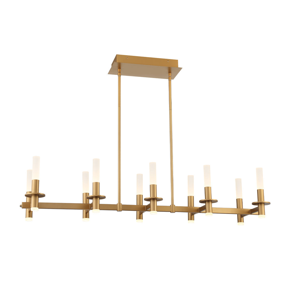 Eurofase Lighting Torna 43" 10-Light Linear Dimmable LED Gold Metal Chandelier With Frosted Acrylic Shades