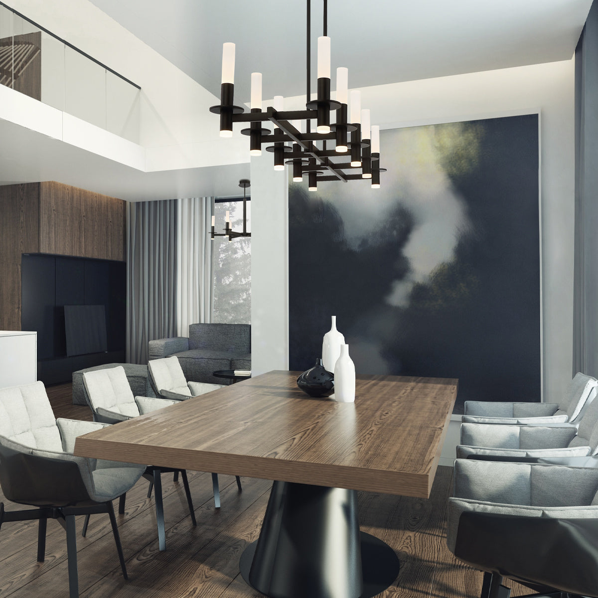 Eurofase Lighting Torna 43" 10-Light Linear Dimmable LED Matte Black Metal Chandelier With Frosted Acrylic Shades