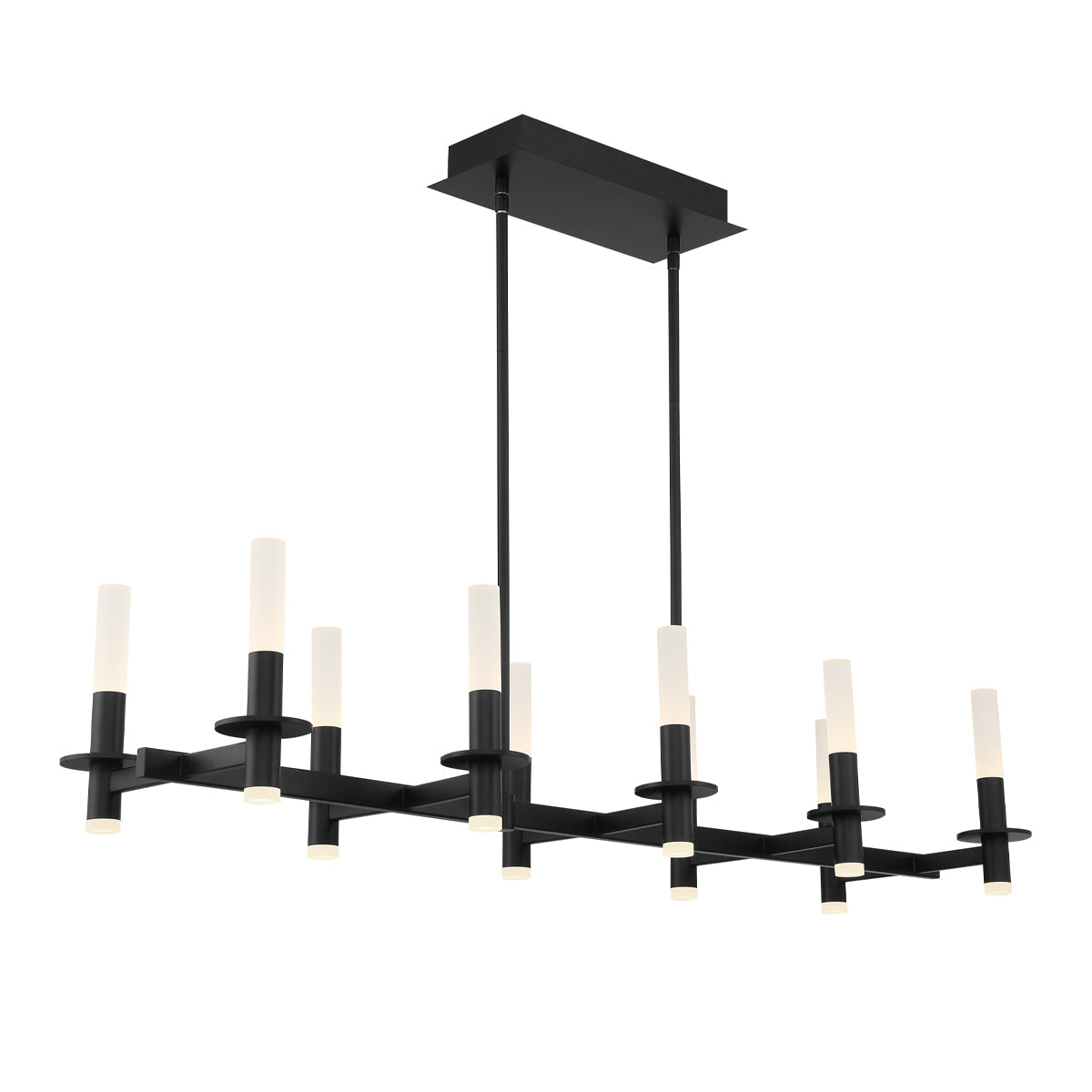 Eurofase Lighting Torna 43" 10-Light Linear Dimmable LED Matte Black Metal Chandelier With Frosted Acrylic Shades