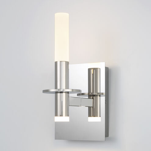 Eurofase Lighting Torna 5" 1-Light Dimmable LED Polished Nickel Metal Bath Bar With Frosted Acrylic Shade