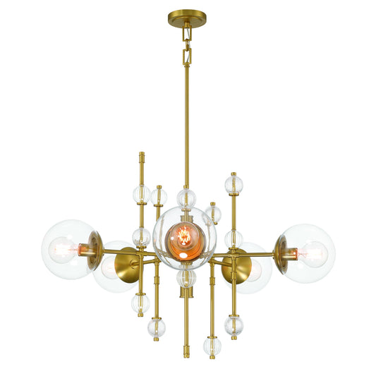 Eurofase Lighting Traiton 36" 5-Light Clear Glass Shade Gold Chandelier