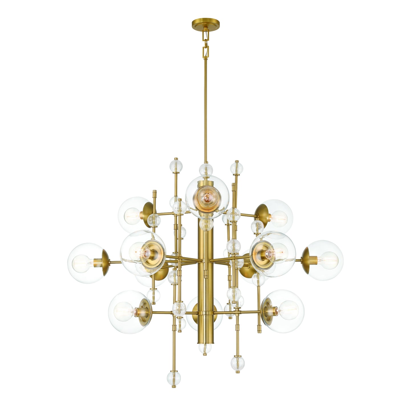 Eurofase Lighting Traiton 48" 12-Light Clear Glass Shade Gold 3-Tier Chandelier