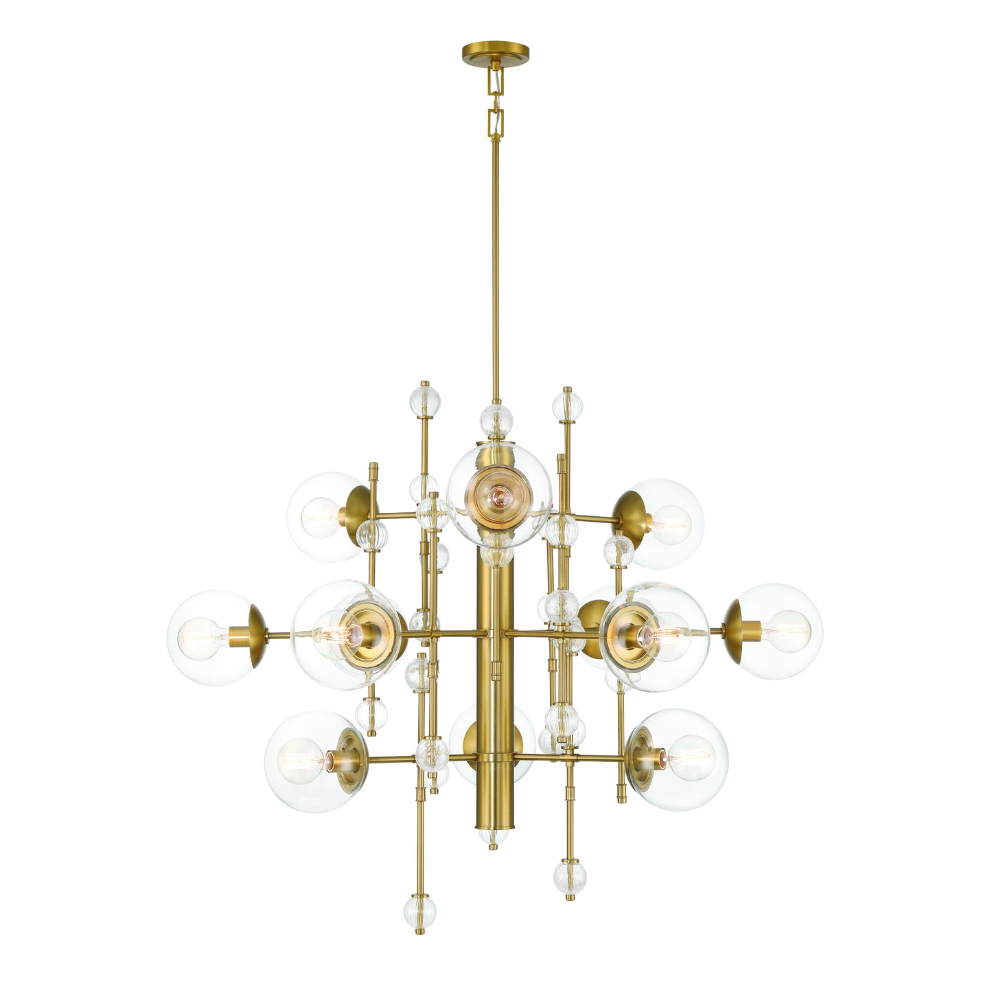 Eurofase Lighting Traiton 48" 12-Light Clear Glass Shade Gold 3-Tier Chandelier