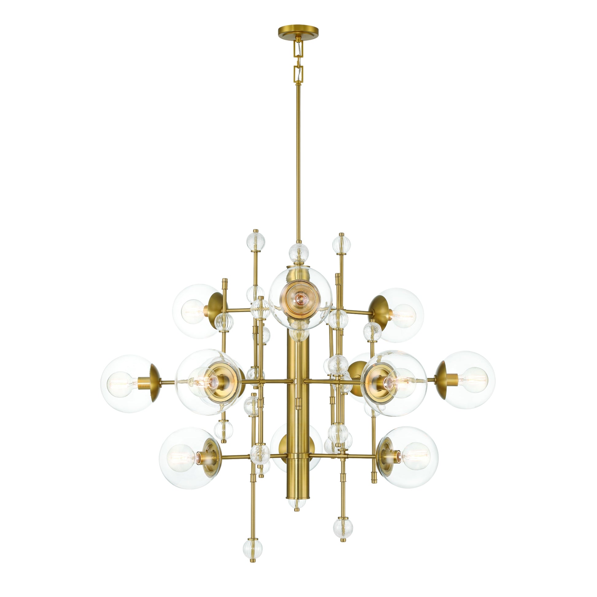 Eurofase Lighting Traiton 48" 12-Light Clear Glass Shade Gold 3-Tier Chandelier