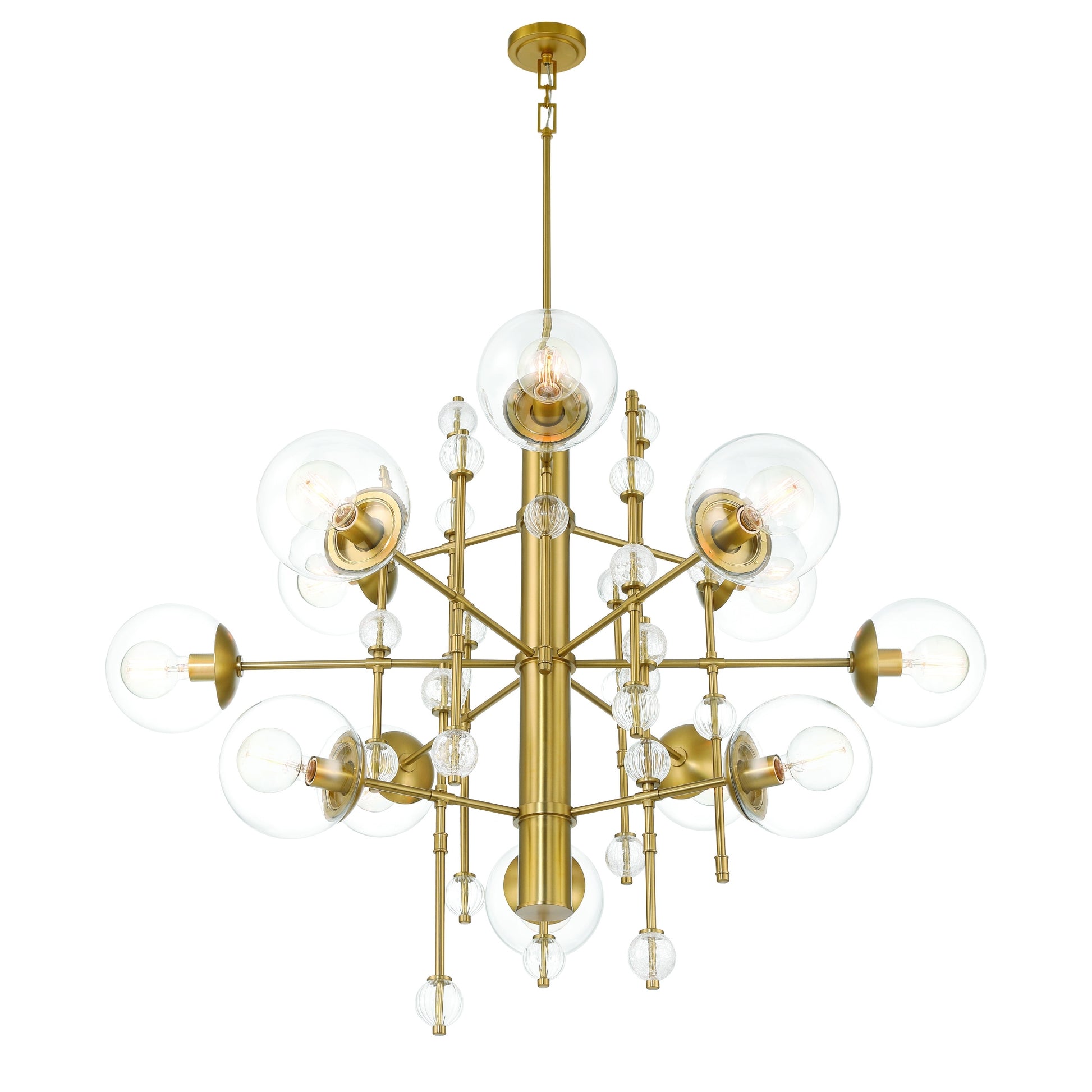 Eurofase Lighting Traiton 48" 12-Light Clear Glass Shade Gold 3-Tier Chandelier