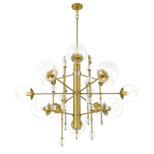 Eurofase Lighting Traiton 48" 12-Light Clear Glass Shade Gold 3-Tier Chandelier