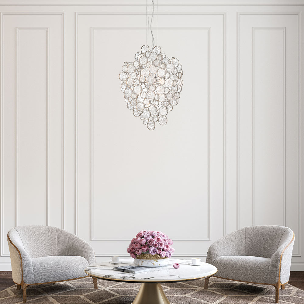 Eurofase Lighting Trento 20" 7-Light Halogen Champagne Silver Chandelier With Hand Pressed Glass Accents