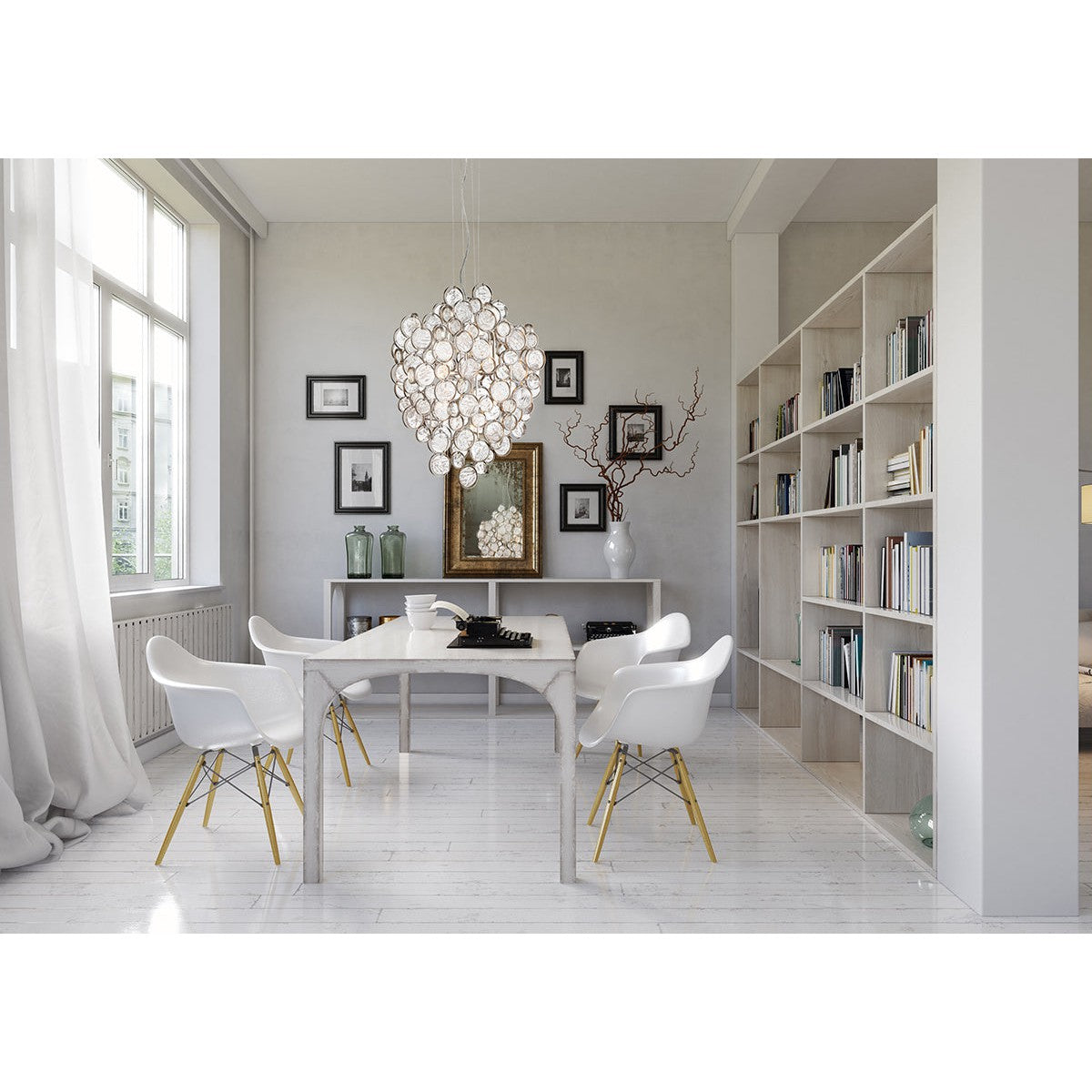 Eurofase Lighting Trento 20" 7-Light Halogen Champagne Silver Chandelier With Hand Pressed Glass Accents