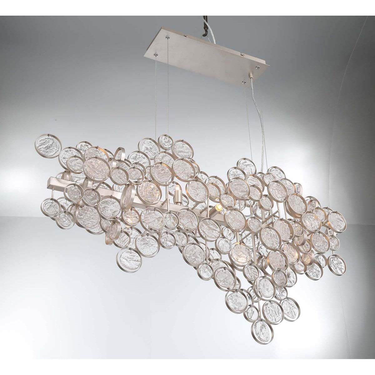 Eurofase Lighting Trento 40" 12-Light Halogen Champagne Silver Chandelier With Hand Pressed Glass Accents