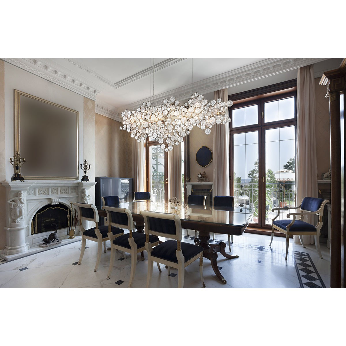 Eurofase Lighting Trento 40" 12-Light Halogen Champagne Silver Chandelier With Hand Pressed Glass Accents