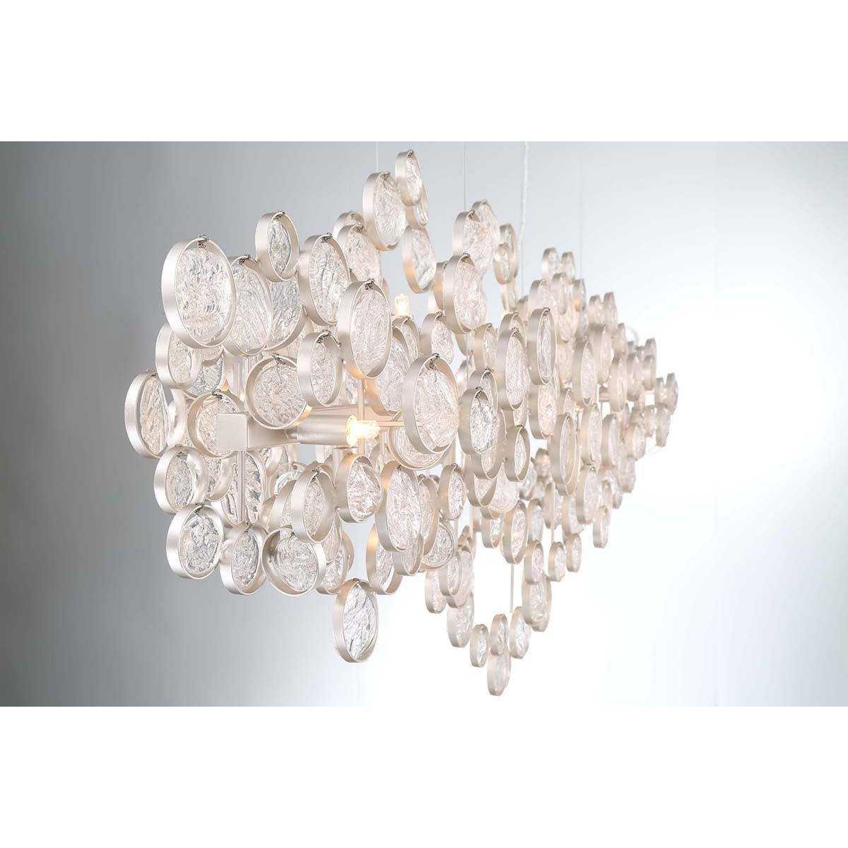 Eurofase Lighting Trento 40" 12-Light Halogen Champagne Silver Chandelier With Hand Pressed Glass Accents