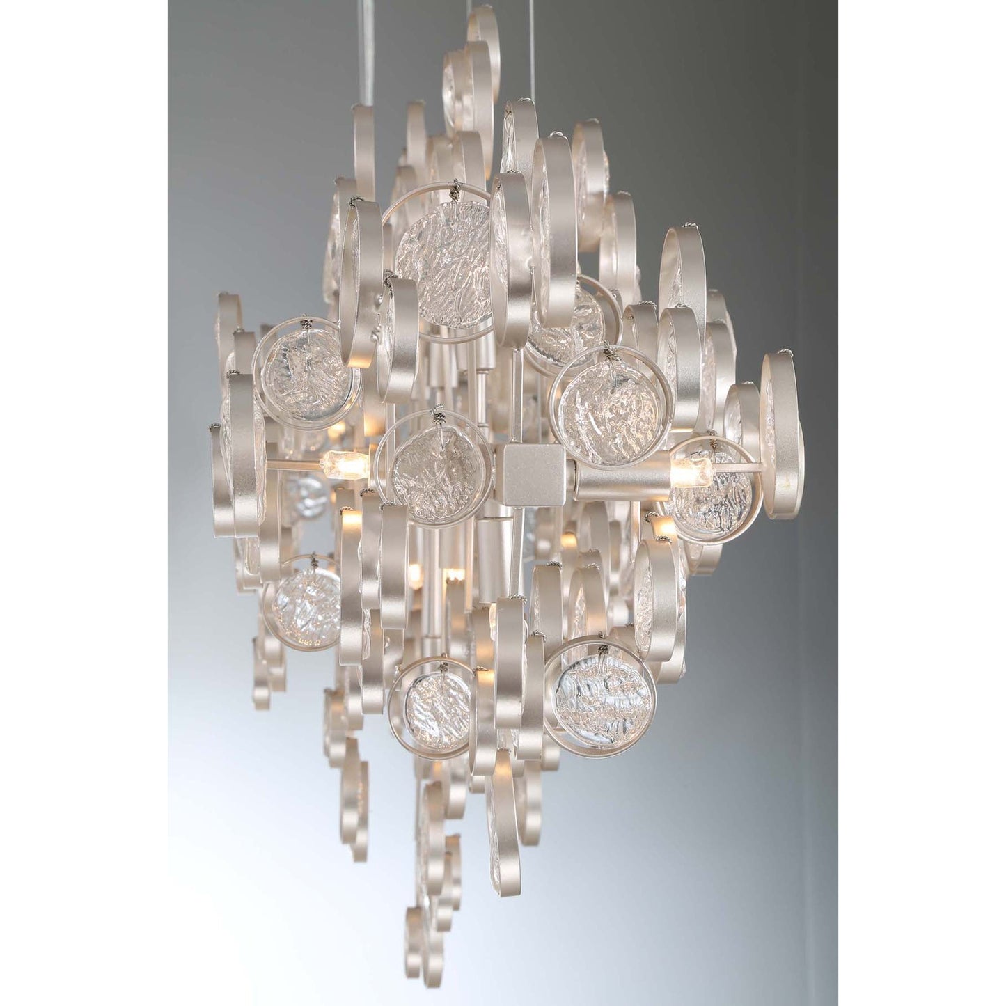 Eurofase Lighting Trento 40" 12-Light Halogen Champagne Silver Chandelier With Hand Pressed Glass Accents