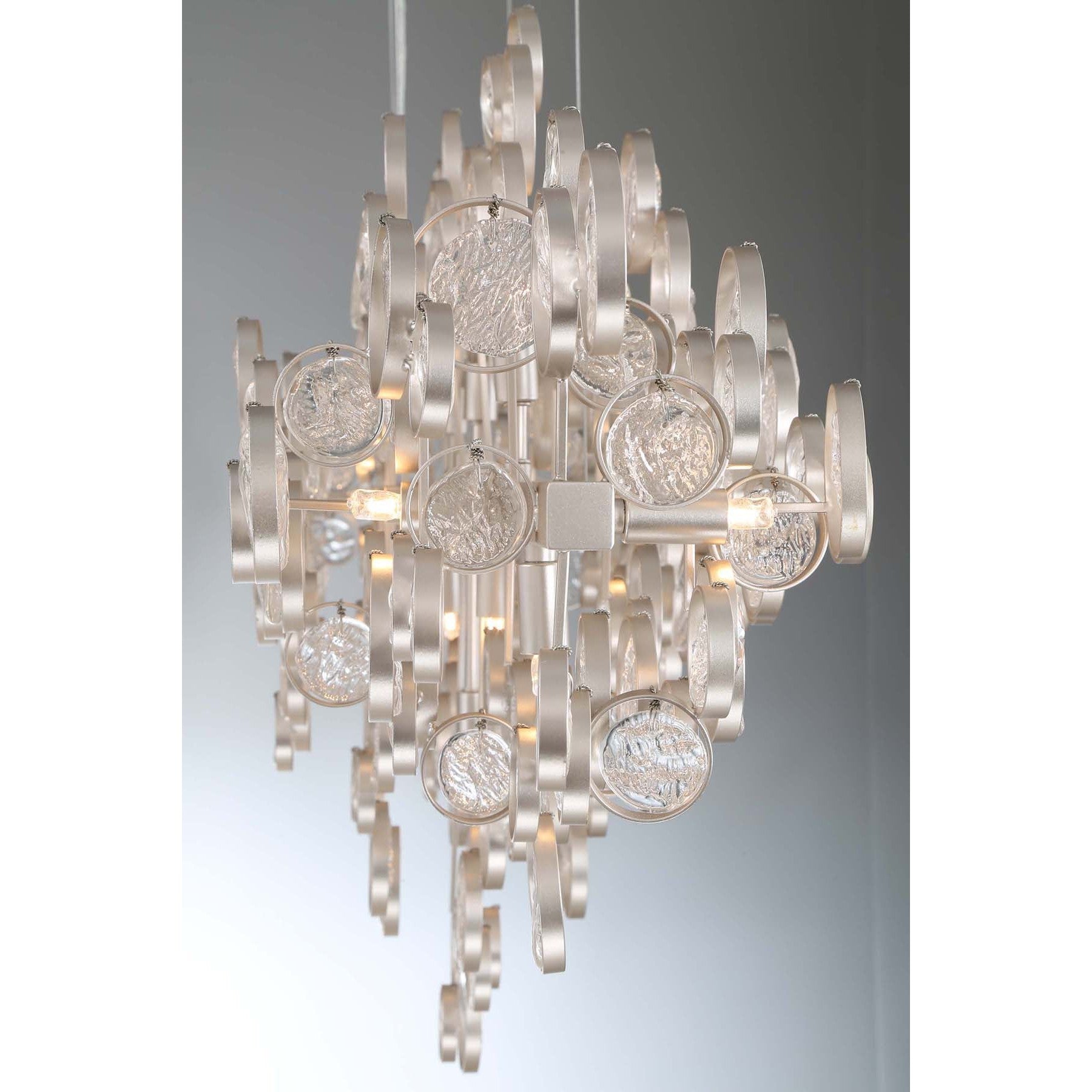 Eurofase Lighting Trento 40" 12-Light Halogen Champagne Silver Chandelier With Hand Pressed Glass Accents