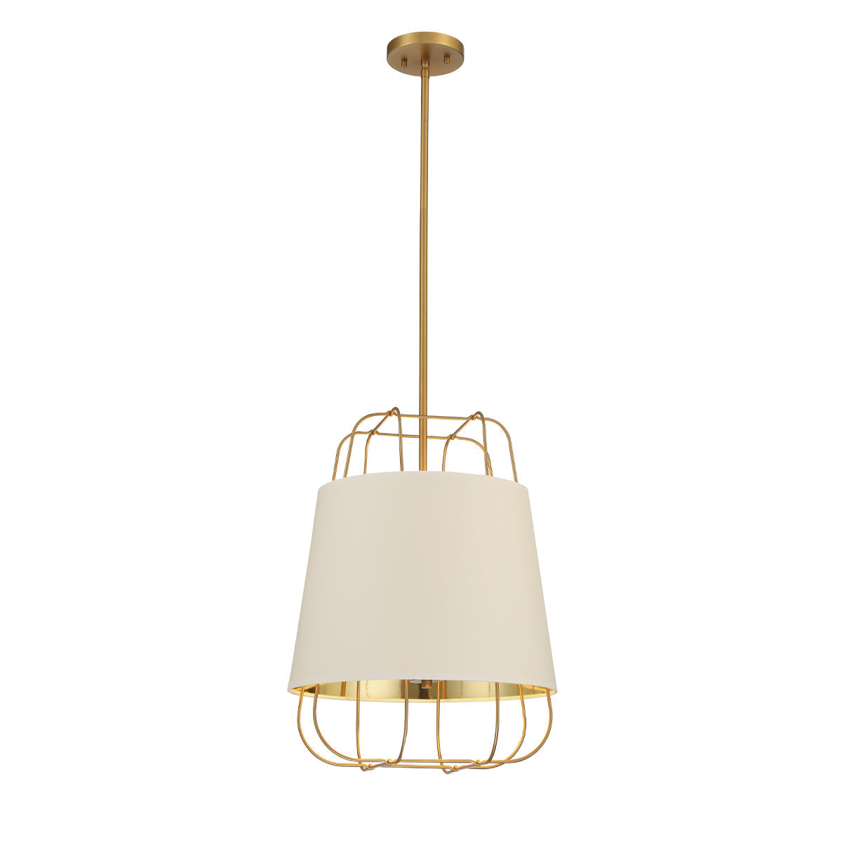 Eurofase Lighting Tura 16" 3-Light Brass Incandescent Round Pendant Light With White & Gold Shade