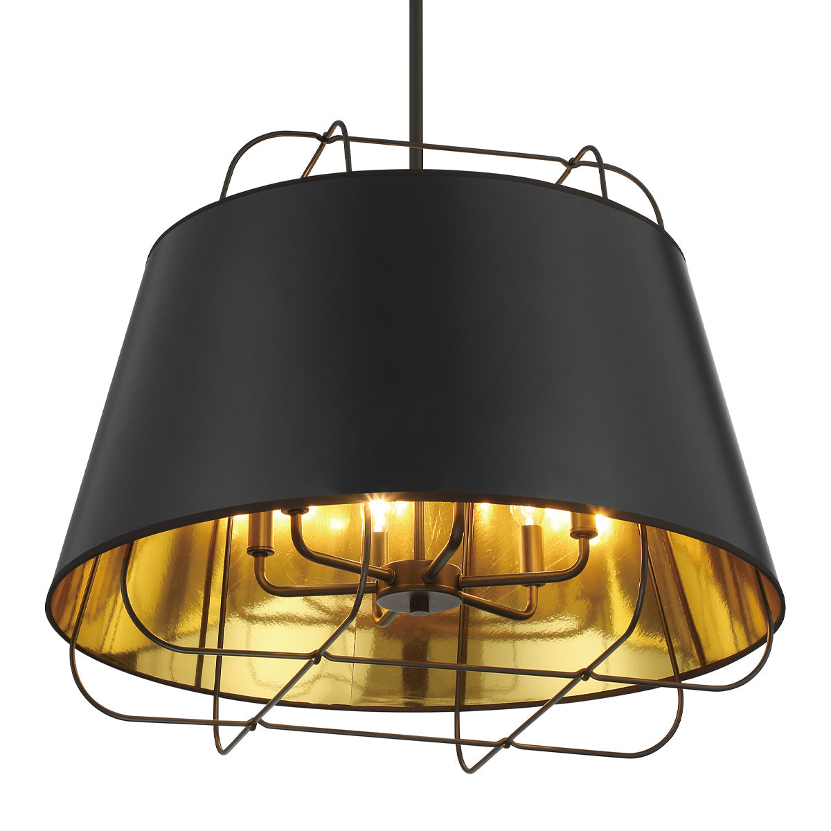 Eurofase Lighting Tura 24" 6-Light Black Incandescent Round Pendant Light With Black & Gold Shade