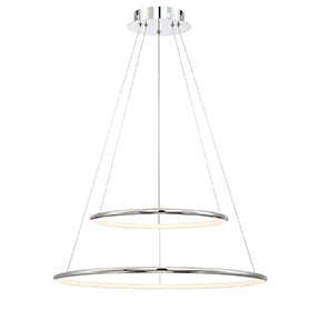 Eurofase Lighting Valley 24" 2-Tier Medium Chrome Round Dimmable LED Metal Chandelier With Opal White Acrylic Shades