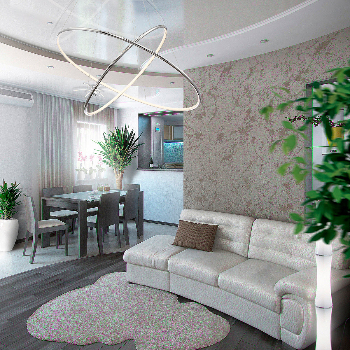Eurofase Lighting Valley 32" 2-Tier Large Chrome Round Dimmable LED Metal Chandelier With Opal White Acrylic Shades