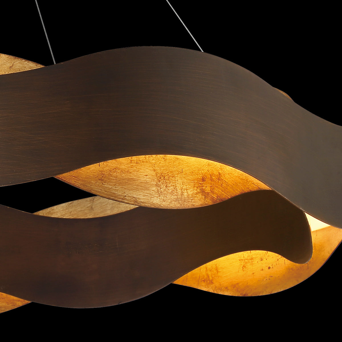 Eurofase Lighting Vaughan 24" Medium Bronze Round Dimmable LED Metal Chandelier With Bronze & Gold Wavy Metal Shade