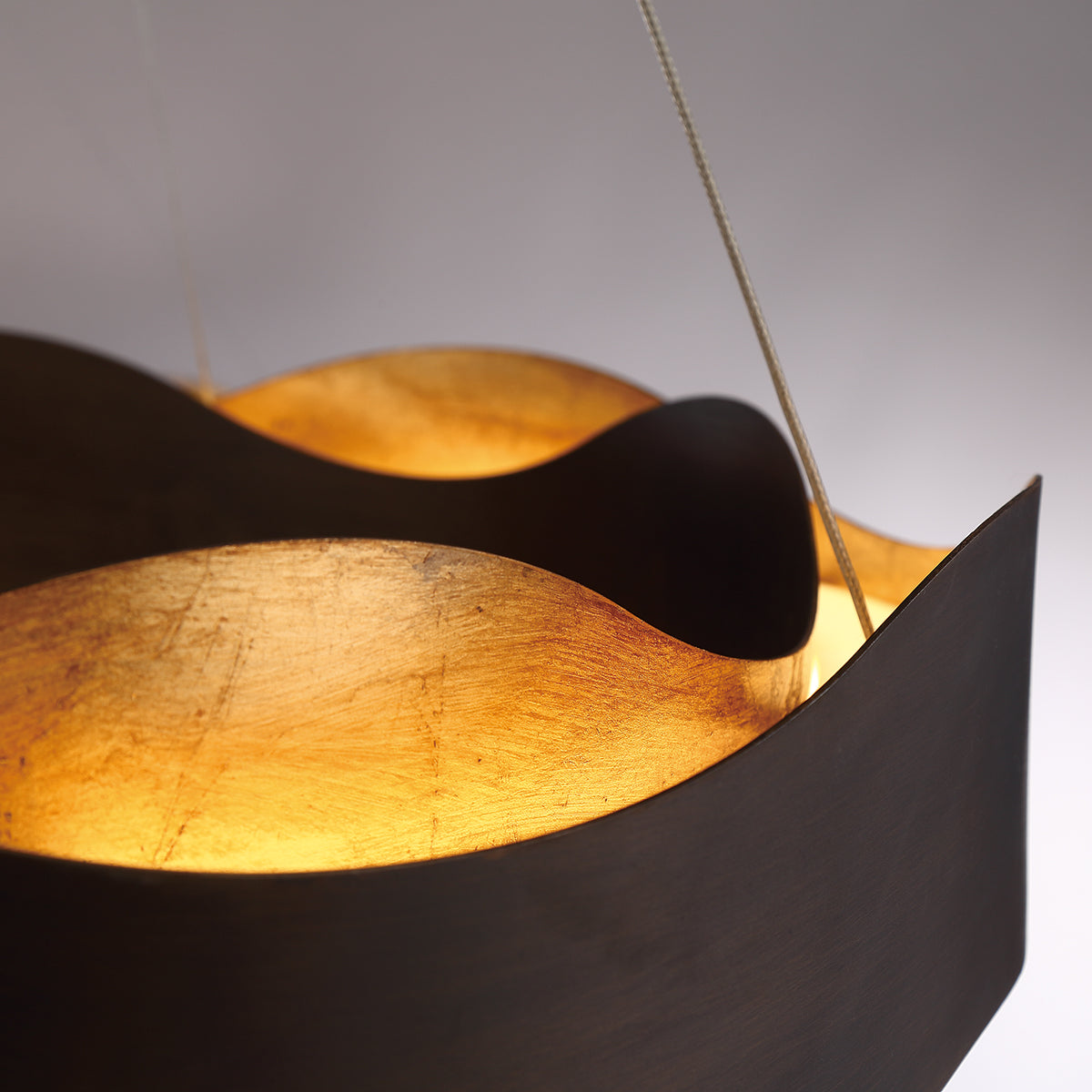 Eurofase Lighting Vaughan 24" Medium Bronze Round Dimmable LED Metal Chandelier With Bronze & Gold Wavy Metal Shade