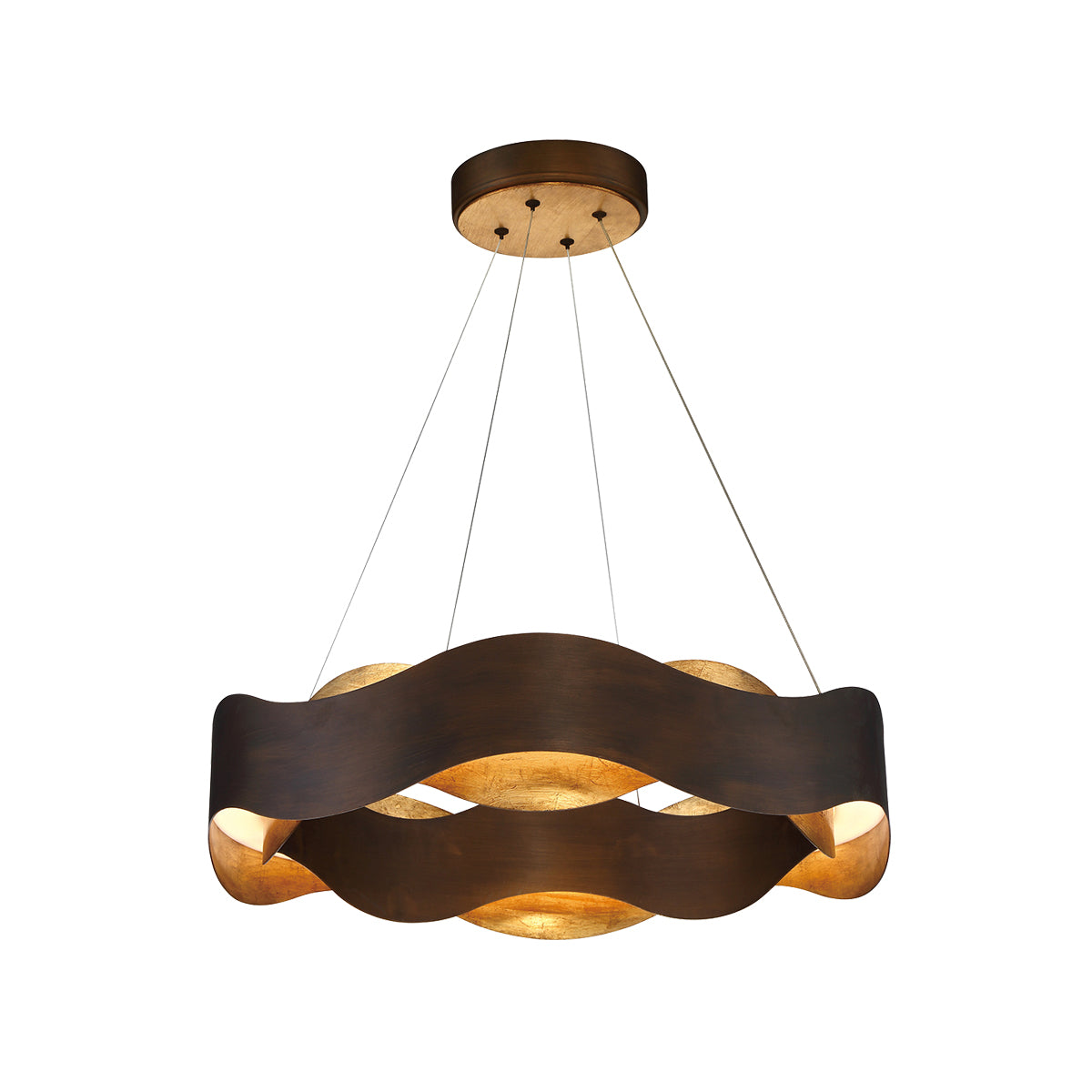 Eurofase Lighting Vaughan 24" Medium Bronze Round Dimmable LED Metal Chandelier With Bronze & Gold Wavy Metal Shade