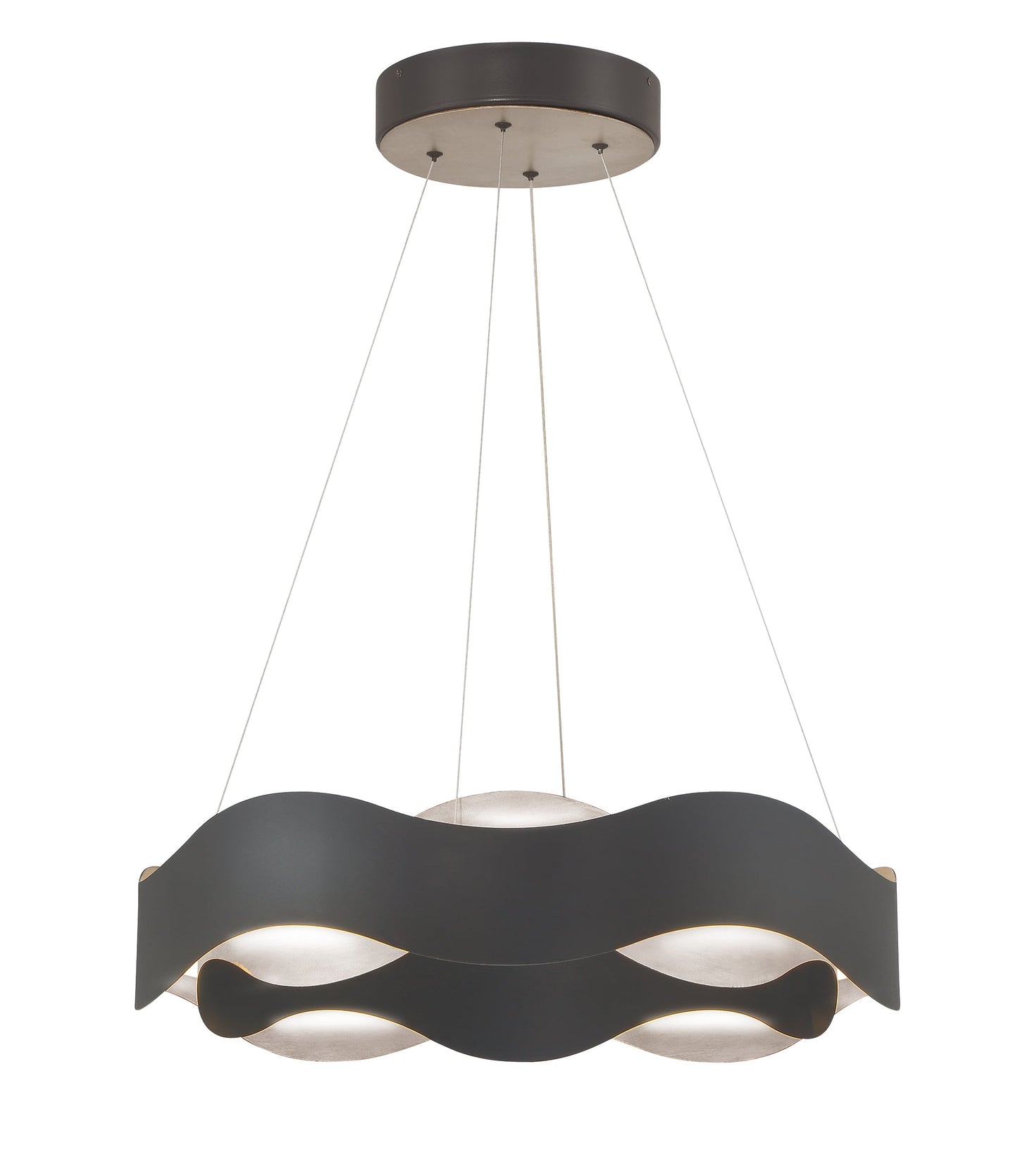 Eurofase Lighting Vaughan 24" Silver & Black Round Dimmable LED Metal Chandelier With Wavy Metal Shade