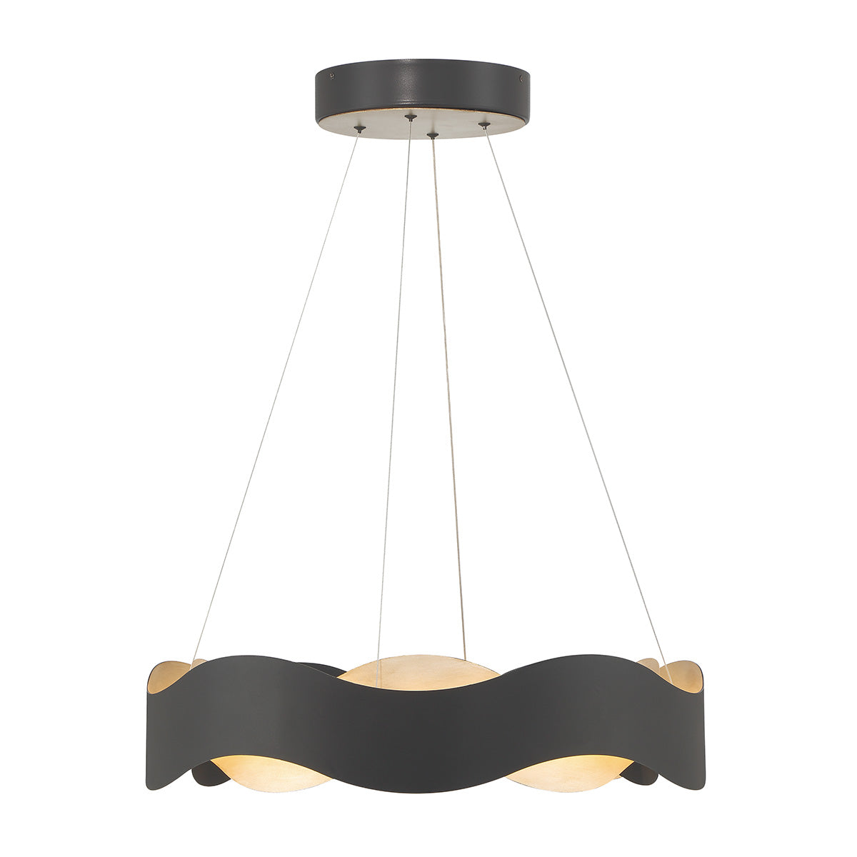 Eurofase Lighting Vaughan 24" Silver & Black Round Dimmable LED Metal Chandelier With Wavy Metal Shade