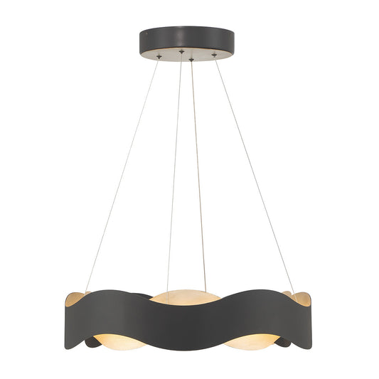 Eurofase Lighting Vaughan 24" Silver & Black Round Dimmable LED Metal Chandelier With Wavy Metal Shade