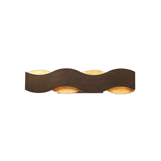 Eurofase Lighting Vaughan 24" Small Bronze Dimmable LED Metal Bath Bar With Bronze & Gold Wavy Metal Shade