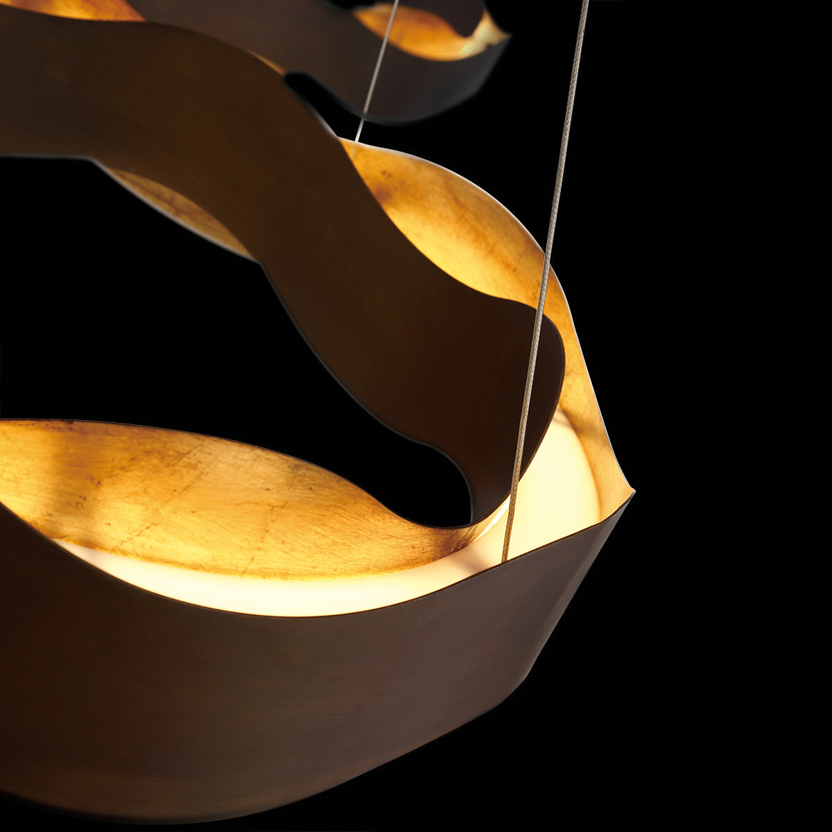 Eurofase Lighting Vaughan 34" Large Bronze Round Dimmable LED Metal Chandelier With Bronze & Gold Wavy Metal Shade