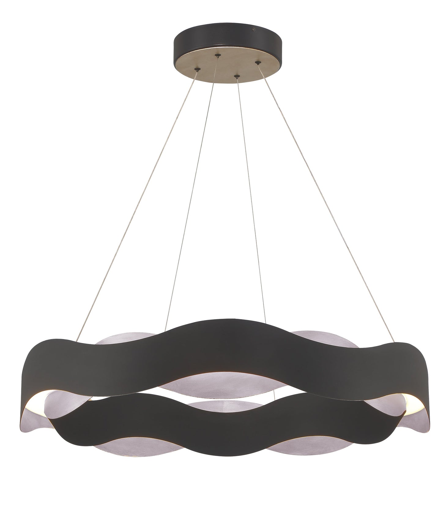 Eurofase Lighting Vaughan 34" Large Silver & Black Round Dimmable LED Metal Chandelier With Wavy Metal Shade
