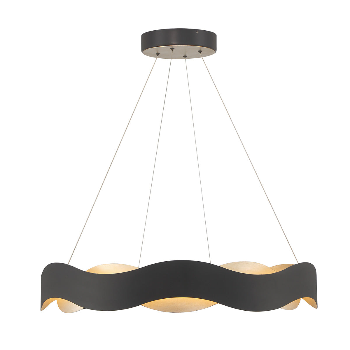 Eurofase Lighting Vaughan 34" Large Silver & Black Round Dimmable LED Metal Chandelier With Wavy Metal Shade