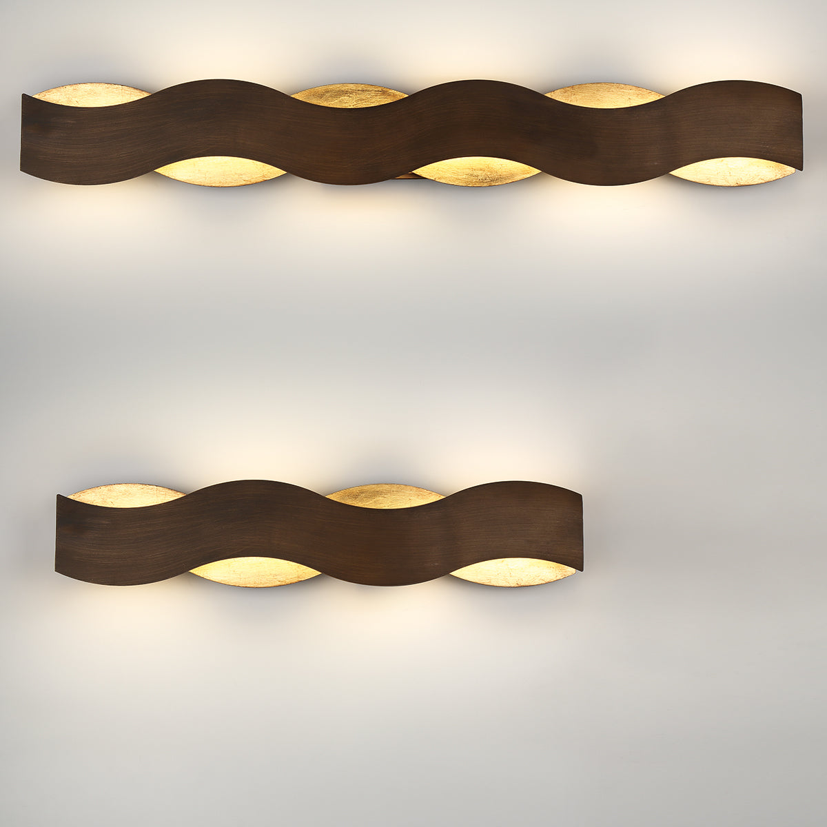 Eurofase Lighting Vaughan 40" Large Bronze Dimmable LED Metal Bath Bar With Bronze & Gold Wavy Metal Shade