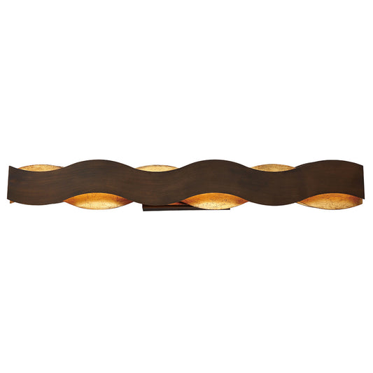 Eurofase Lighting Vaughan 40" Large Bronze Dimmable LED Metal Bath Bar With Bronze & Gold Wavy Metal Shade