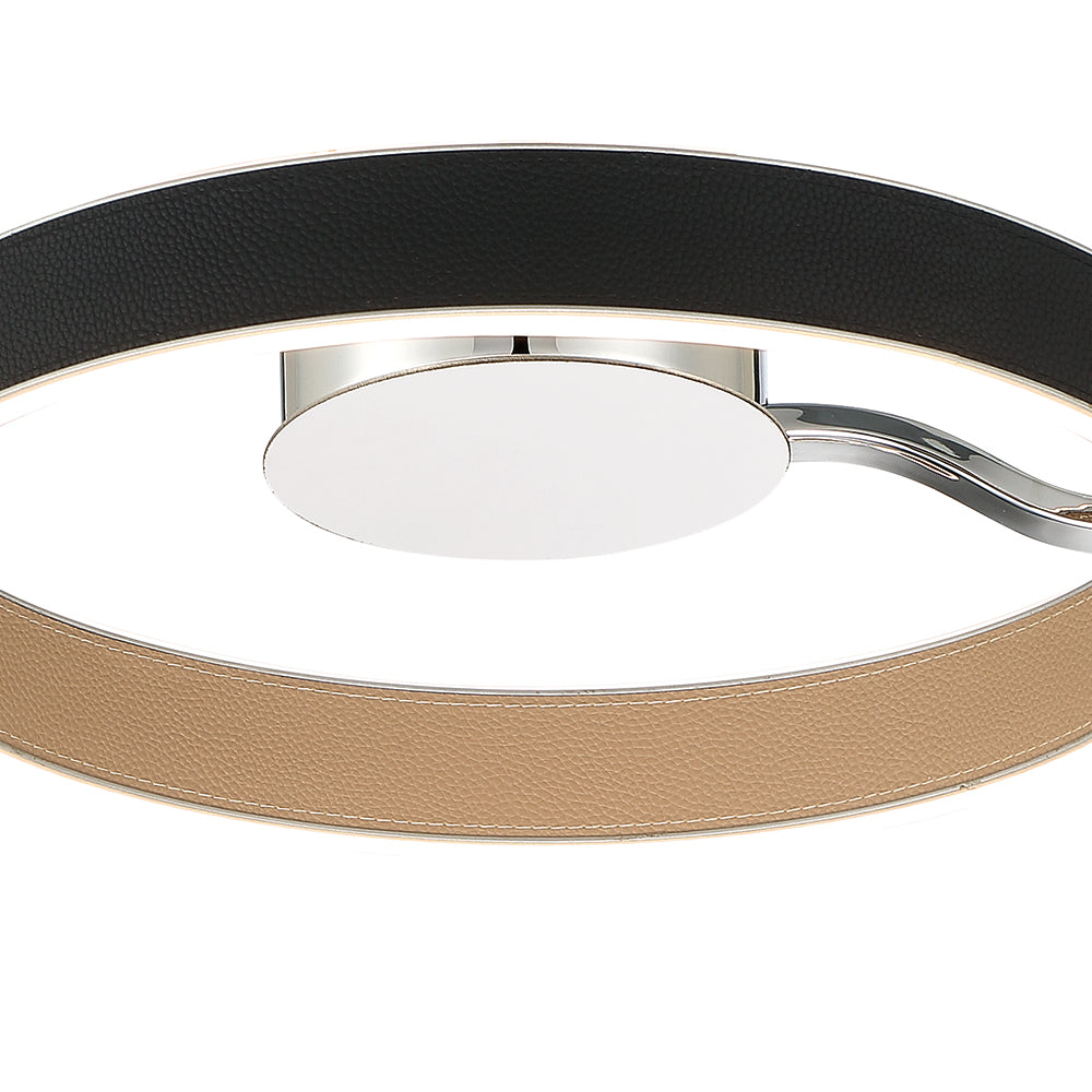 Eurofase Lighting Verdura 15" Dimmable Integrated LED Chrome Flush Mount With Black & Brown Leather Accents