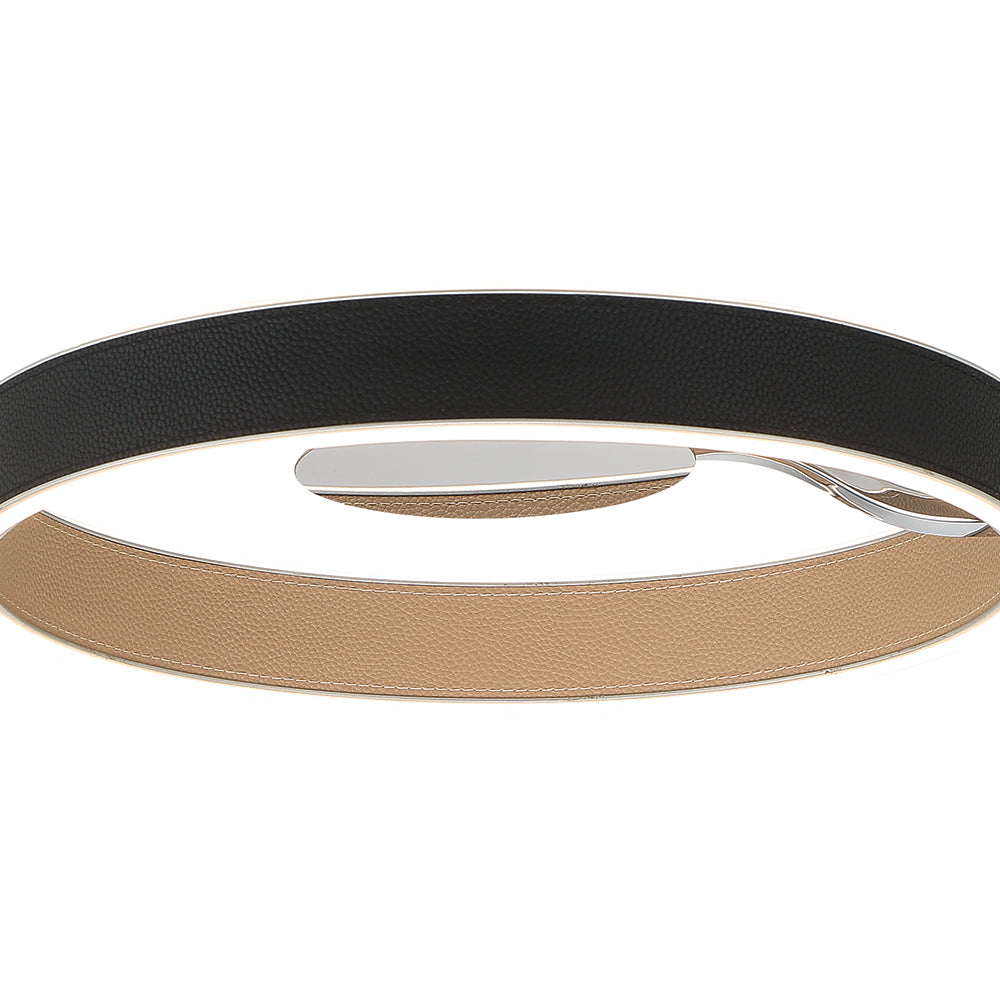 Eurofase Lighting Verdura 15" Dimmable Integrated LED Chrome Flush Mount With Black & Brown Leather Accents