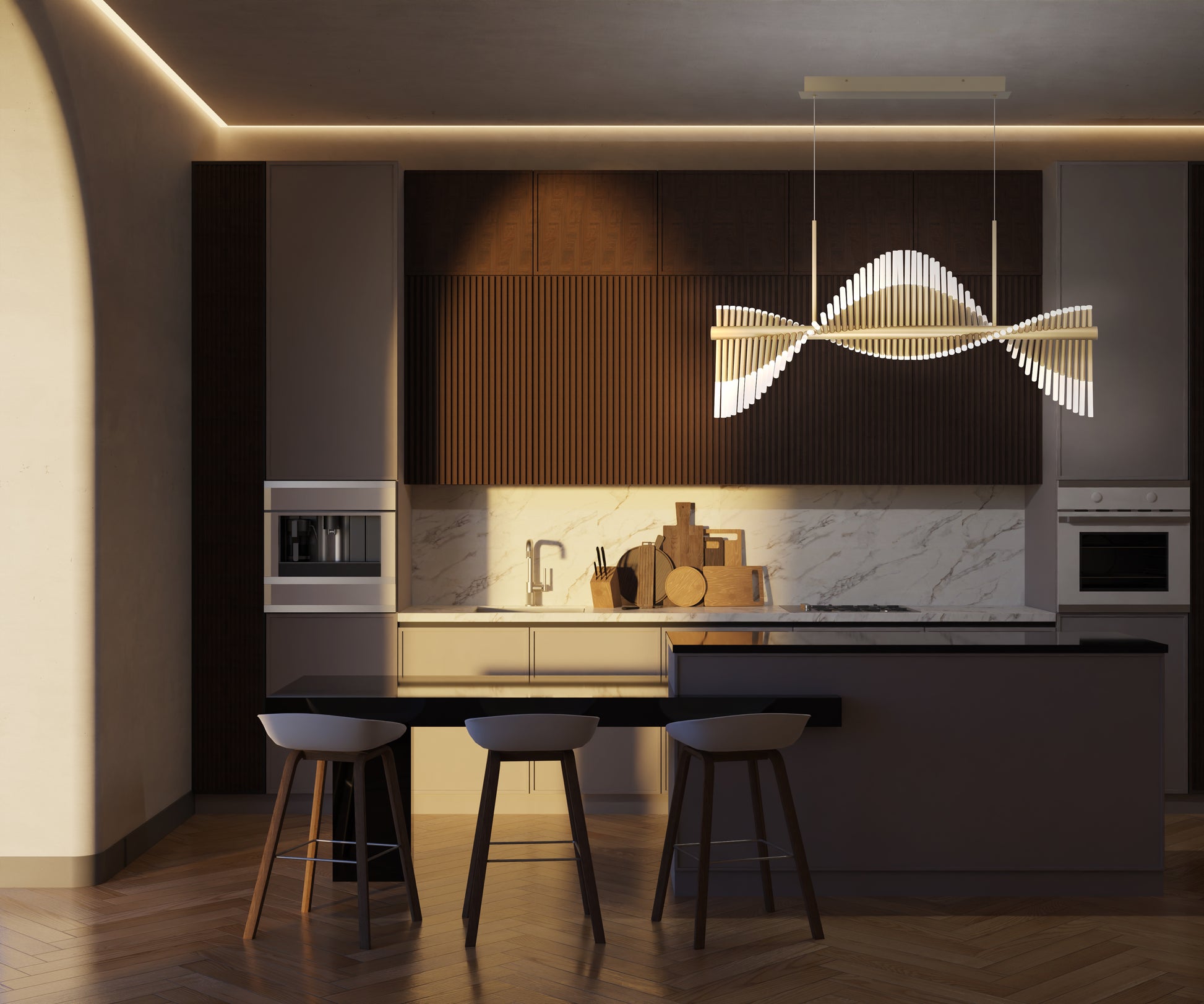 Eurofase Lighting Voltik 59" 72-Light Integrated LED Frosted Acrylic Shade Matte Gold Chandelier